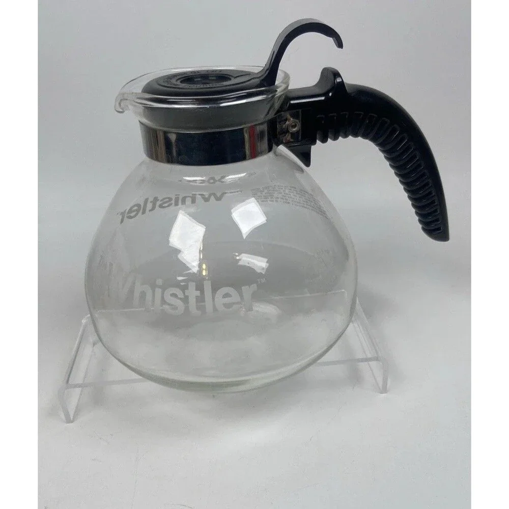 Vintage Gemco The Whistler Glass Coffee Tea Pot  Carafe 10 Cup Black Handle
